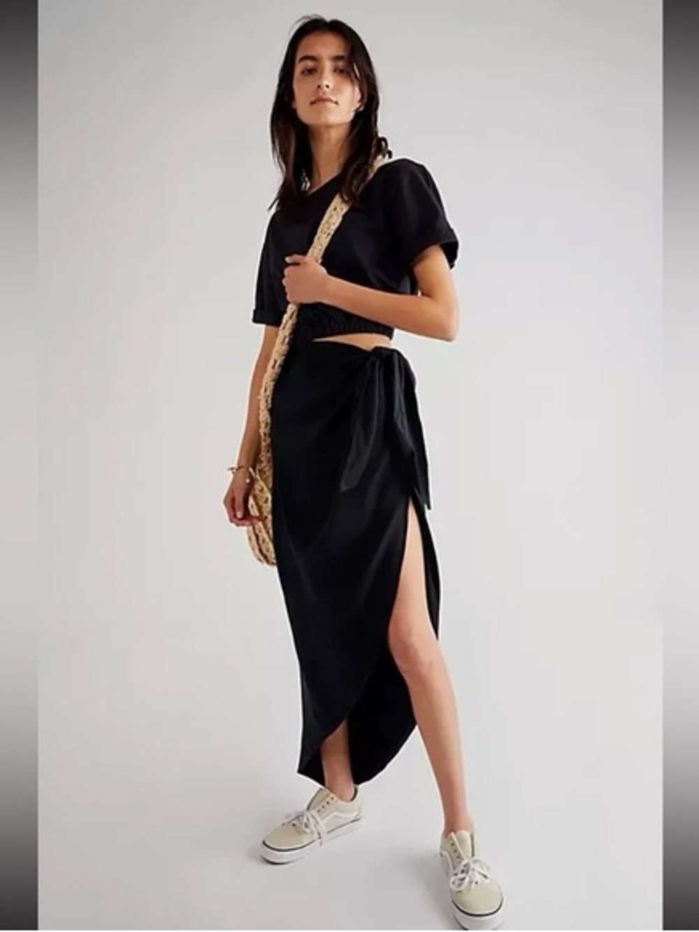 Free People Rae Maxi Dress Black Two-Piece Crop Top & Wrap Skirt Set